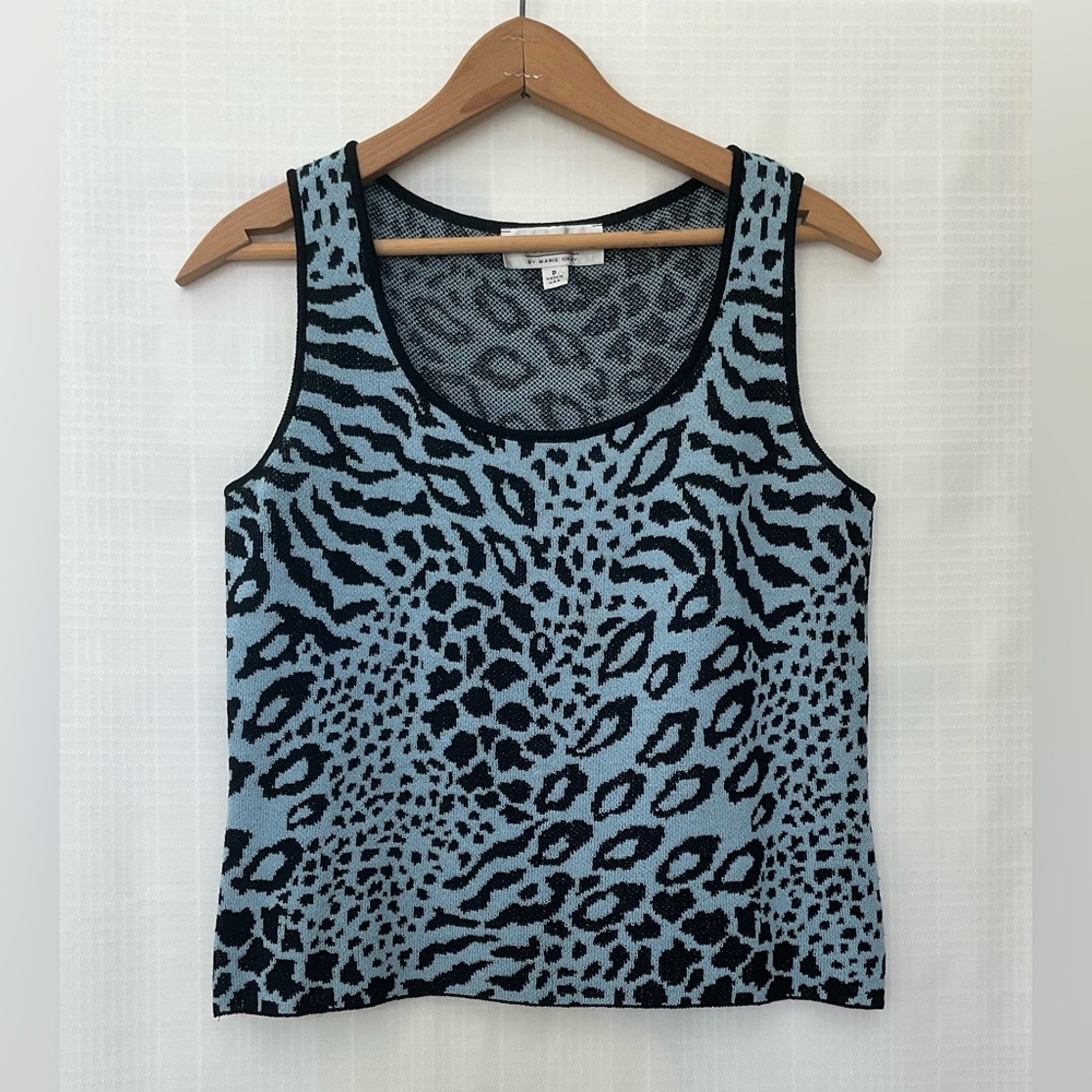 Vintage St. John Collection Light Blue and Black Animal Tank